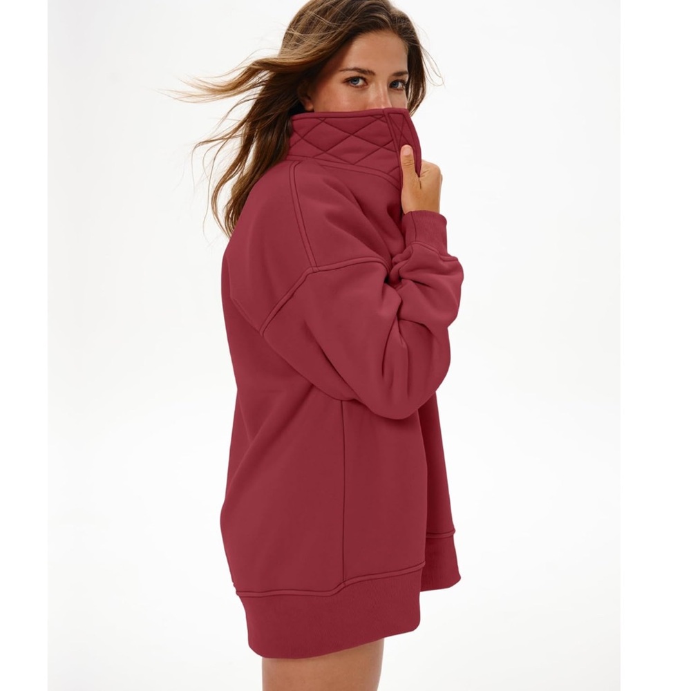 NWT Locachy Henley Neck Button Oversized Sweatshirt Burgundy size small - Picture 3 of 7